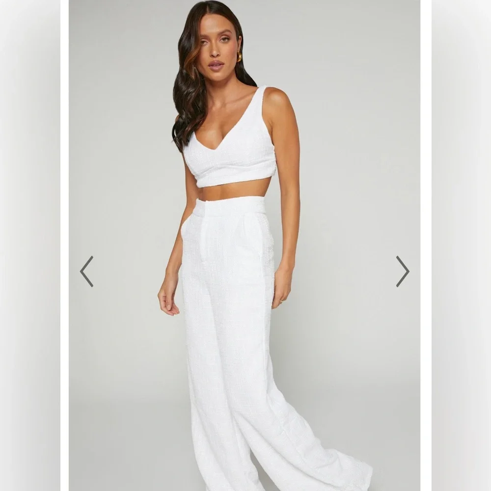 Showpo Ivory Textured Wide Leg Pants & Top Set - Picture 3 of 8